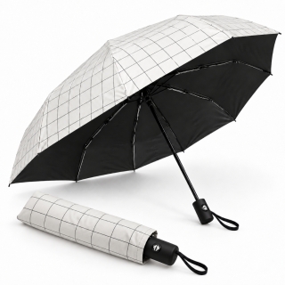 Parapluie Pliable Automatique 95 cm à Carreaux – Blanc avec Housse