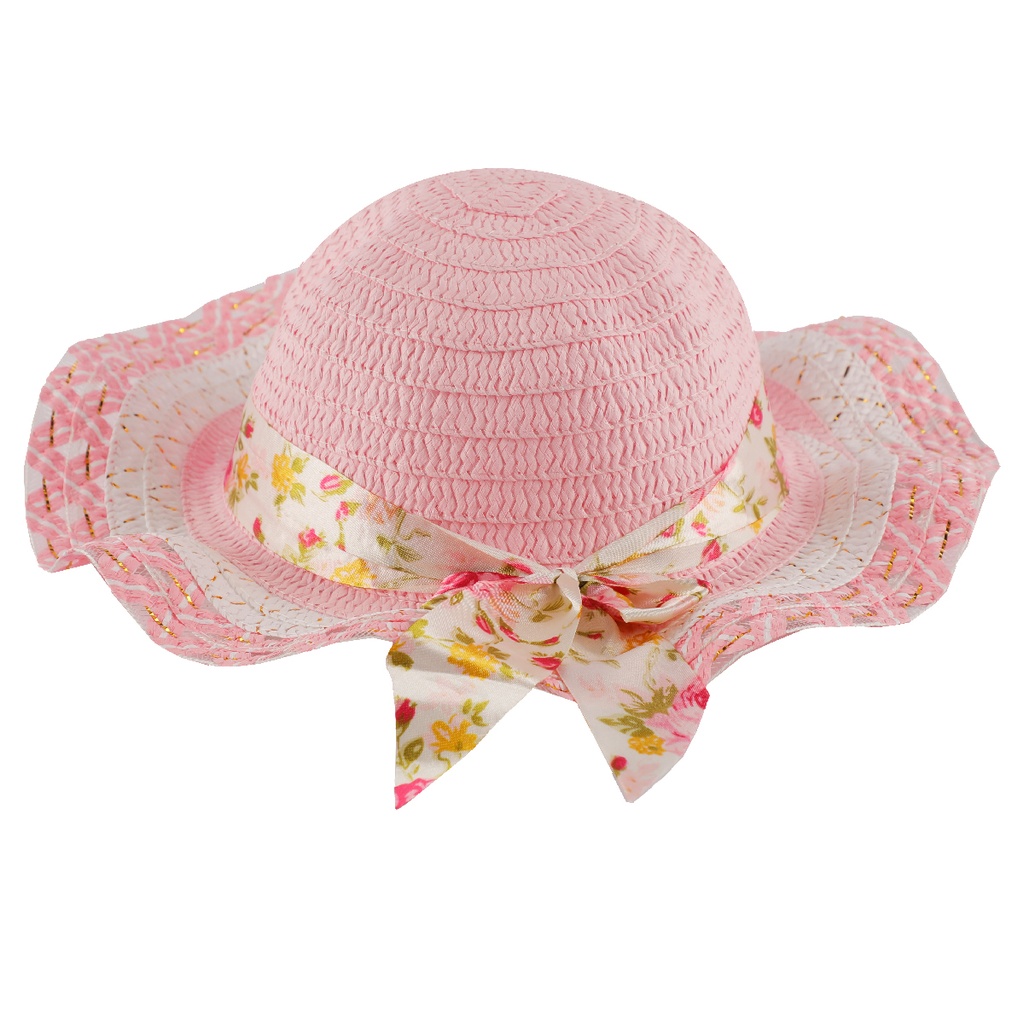 Chapeau avec ruban fleuri pour enfant Rose bébé