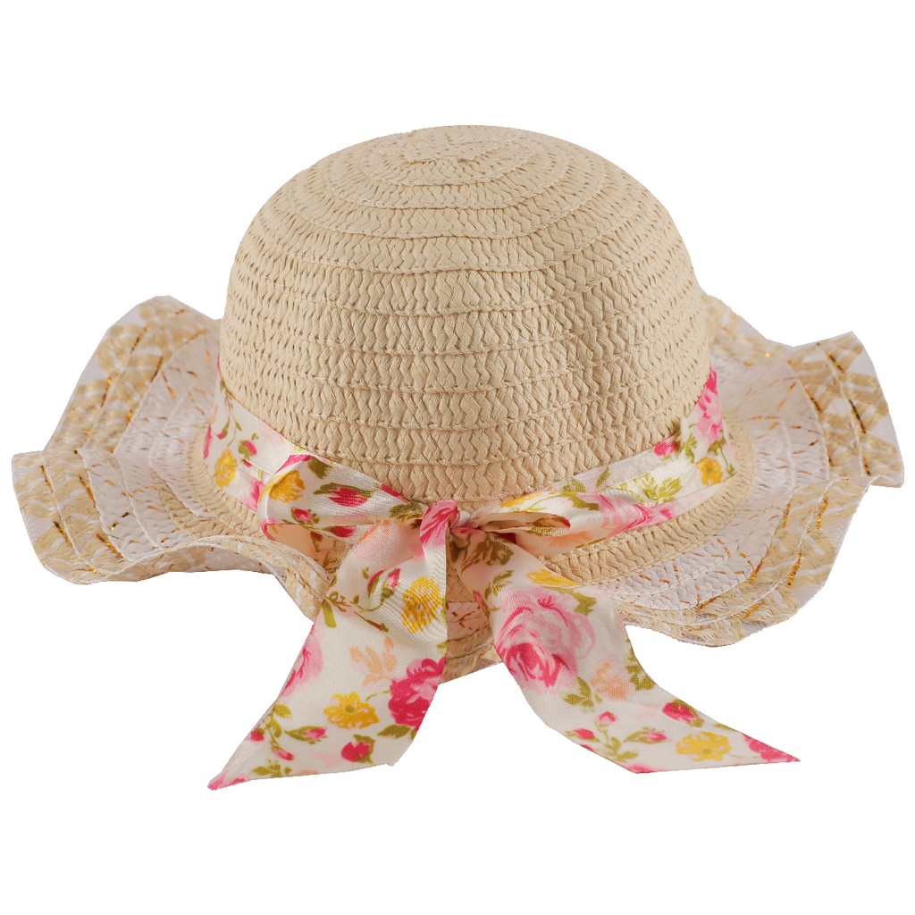 Chapeau avec ruban fleuri pour enfant Beige