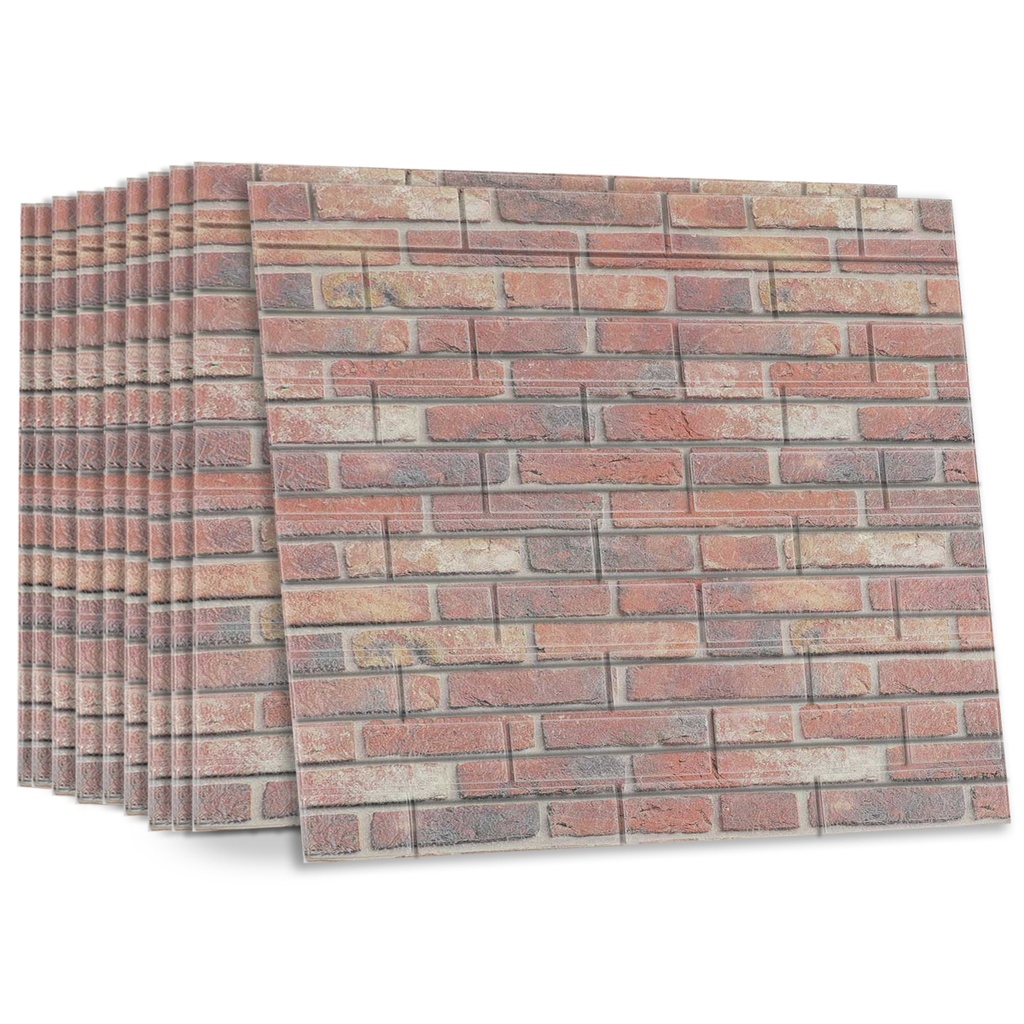 Pack de 10 Panneaux Muraux Motif Briques Rouges- Anti-Humidité 3D - 77 x 70 cm