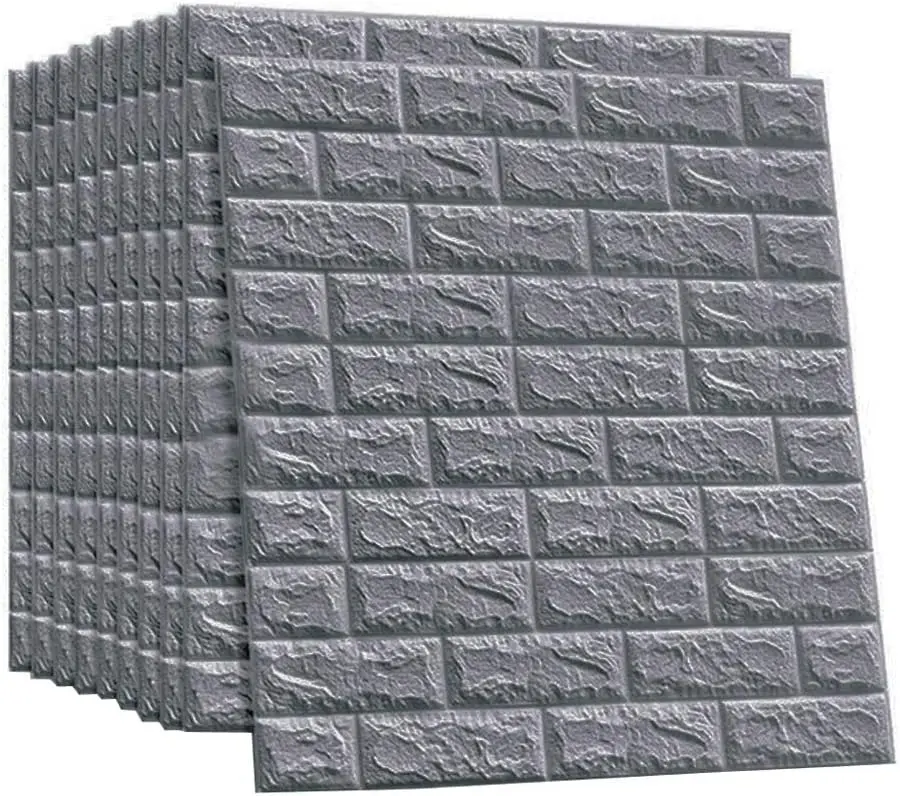 Pack de 10 Panneaux Muraux Adhésifs Anti-Humidité 3D - 77 * 70 cm-Gris