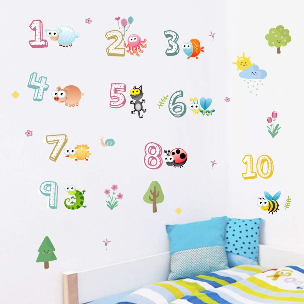 Autocollant Murale 39 stickers Chiffres et Animaux