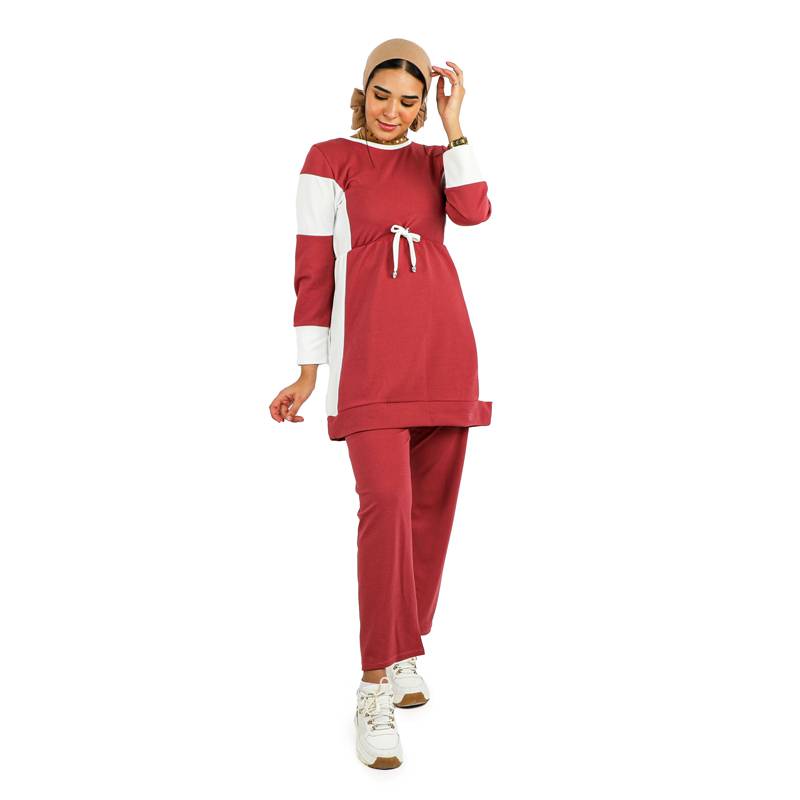 Jogging 2 pièces pour femme voilée Violet avec bandes blanches-0