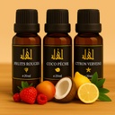 Pack de 3 Huiles Parfumées Fruits Rouges & Coco Pêche & Citron Verveine Flacons 3 x 20 ml
