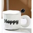 Tasse Mug en Céramique Blanc avec Couvercle et Cuillère-Motif 3