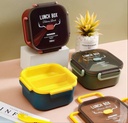 Boîte à Gouter carré Lunch Box Avec 3 Compartiments et Cuillère et fourchette En Plastique Alimentaire Sans BPA 1000ml 