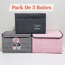 Pack de 3 Boîtes de Rangement Pliables – 38 × 25 × 25 cm – Noir, Rose & Blanc