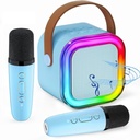 Haut-Parleur Karaoké Portable – Bluetooth, Rechargeable, Avec 2 Micros Sans Fil & Lumières LED Colorées- Bleu