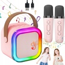 Haut-Parleur Karaoké Portable – Bluetooth, Rechargeable, Avec 2 Micros Sans Fil & Lumières LED Colorées- Rose 
