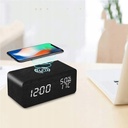 Réveil Numérique LED Avec Chargeur Sans Fil Intégré, Affichage Température, 3 Alarmes et Contrôle Vocal - Noir