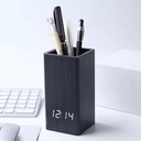 Horloge Réveil Numérique LED 2 en 1 – Multifonction avec Porte-Stylo, Contrôle Vocal, 3 Alarmes, Double Alimentation & Affichage de la Température - Noir