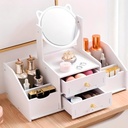 Mini Coiffeuse de Table Multifonction avec Miroir Inclinable à 360° et Tiroirs à Boutons Cristal 