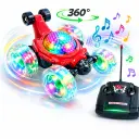 Voiture Télécommandée RC Stunt Car Tornado – 360° Double Face avec LED et Musique - Rouge