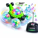 Voiture Télécommandée RC Stunt Car Tornado – 360° Double Face avec LED et Musique - Vert