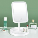 Miroir de Maquillage LED Rectangulaire Avec Rangement – Éclairage Réglable et Rotation 90°- Blanc