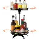Étagère Rotative 2 Niveaux 360° – Organisateur Cuisine en Acier Inoxydable - Noir