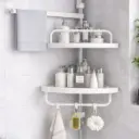 Étagère D'angle Pour Salle de Bain Autocollante - 2 Niveaux Avec Crochets
