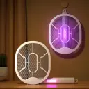 Raquette Électrique Anti-Moustiques Rechargeable 3 en 1 - Blanc– USB Type-C – Pliable avec Lampe UV 