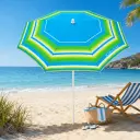 Parasol de Plage Rond 2.2 m Double Toit à Rayures  Multicouleurs 