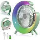 Ventilateur de Bureau Rechargeable LED – 3 Vitesses, Rotation 180° - Vert