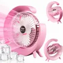 Ventilateur de Bureau Rechargeable LED – 3 Vitesses, Rotation 180° - Rose