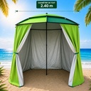 Parasol Cabine de Plage Vert Pistache Avec Rideau de Protection Coupe-Vent et Anti-Soleil – 2,40 m x 2 m