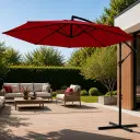 Parasol de Jardin Déporté Double Toit 3,5 m – Inclinable avec Manivelle – Rouge
