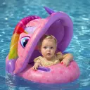 Bouée Gonflable Licorne avec Pare-Soleil pour Enfant – Rose et Violet – 70 x 70 cm