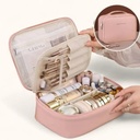 Trousse de Maquillage de Voyage Multifonctions Portable en Similicuir – Rose (24 × 18 × 9 cm)