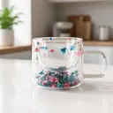 Tasse à Café en Verre Double Paroi 200 ml avec Fleur Sèche Multicolores