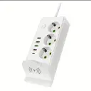 Multiprise Blanc Avec Chargeur Sans Fil – Support De Téléphone Intégré, USB & Prises Européennes