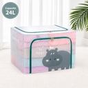 Boîte de Rangement Pliable 24 L 39 × 29 × 20 cm –Double Fermeture - Motif Hippopotame imprimé