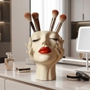 Pot à Pinceaux de Maquillage en Plastique Design Visage Maquillé– Organisateur de Bureau Multifonction
