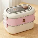 Boîte à Lunch Double Étage en Acier Inoxydable – 2 Compartiments  - Baba Bear Rose