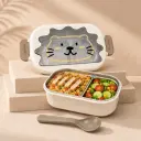 Lunch Box Double Couche en Acier Inoxydable avec Cuillère – 700 ml -  Design Lion - Blanc