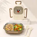 Lunch Box Enfant 700 ml en Acier Inoxydable – 2 Compartiments avec Cuillère & Fourchette – Beige