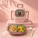 Lunch Box Enfant 700 ml en Acier Inoxydable – 2 Compartiments avec Cuillère & Fourchette – Rose