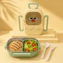 Lunch Box Enfant 700 ml en Acier Inoxydable – 2 Compartiments avec Cuillère & Fourchette – Vert