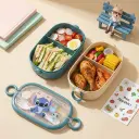 Lunch Box Enfant Stitch 2 Étages – 4 Compartiments – 700 ml par Étage avec Fourchette-Cuillère - Bleu