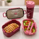 Pack Lunch Box Enfant 1000 ml avec 3 Compartiments, Couverts et Bouteille 500 ml - Rectangulaire - Rose