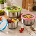 Ensemble de 3 Boîtes Alimentaires en Acier Inoxydable avec Couvercles