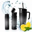 Set de 3 Gourdes Sans BPA – 1200 ml + 700 ml + 260 ml – avec Paille et Poignée - Noir