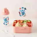 Lunch Box Stitch Carrée Enfant 3 Compartiments avec Bouteille 380 ml et Fourchette-Cuillère - Rose