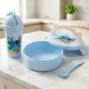 Lunch Box Ronde Stitch avec Gourde 300 ml et Cuillère-Fourchette - Bleu
