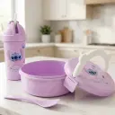 Lunch Box Ronde Stitch avec Gourde 300 ml et Cuillère-Fourchette - Violet
