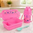 Lunch Box Enfant Navigatrice avec Gourde 380 ml et Cuillère-Fourchette – Compartimentée avec Paille - Rose
