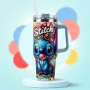 Thermos Stitch 1200 ml avec Paille et Poignée – Gourde Isotherme Chaud et Froid 24H - Design Coloré