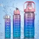 Set de 3 Gourdes Sans BPA – 2000 ml + 900 ml + 300 ml avec Paille et Poignée - Rose 
