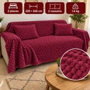 Ensemble Plaid Velours Rouge Caress 240 × 220 cm avec 2 Coussins